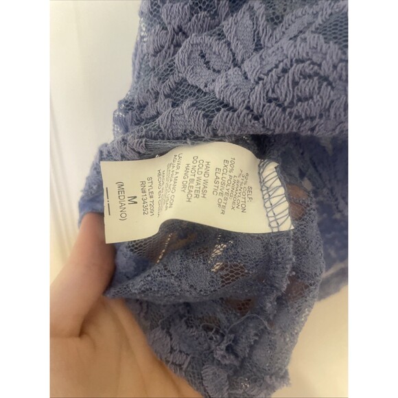 (15.99) Medium Indigo Ambiance Lace Crop Belle Sleeve Mesh Top - Picture 5 of 5